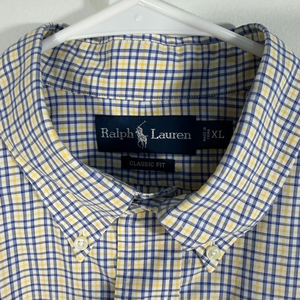 Polo by Ralph‎ Lauren Men's Blue yellow White long sleeve Plaid Shirt X-Large